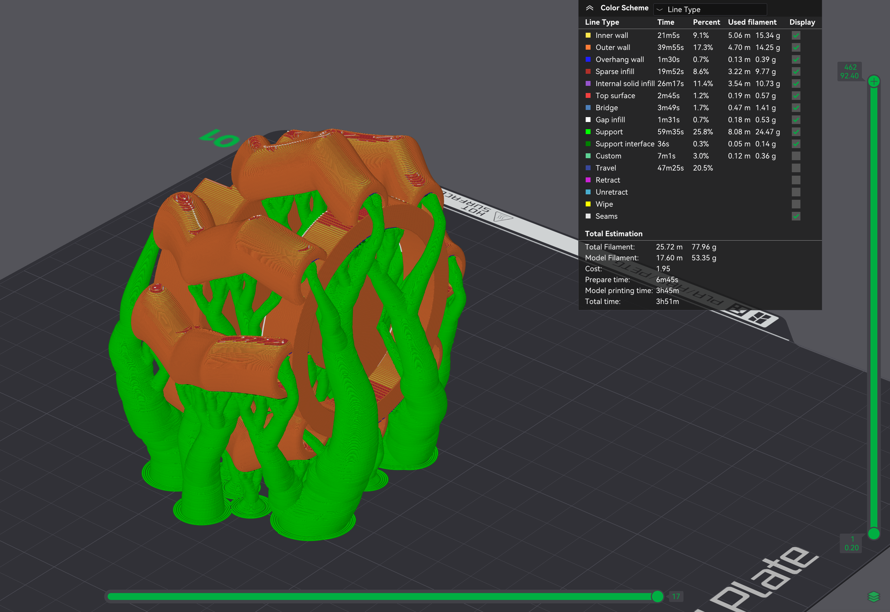 Reoriented with supports, high print time