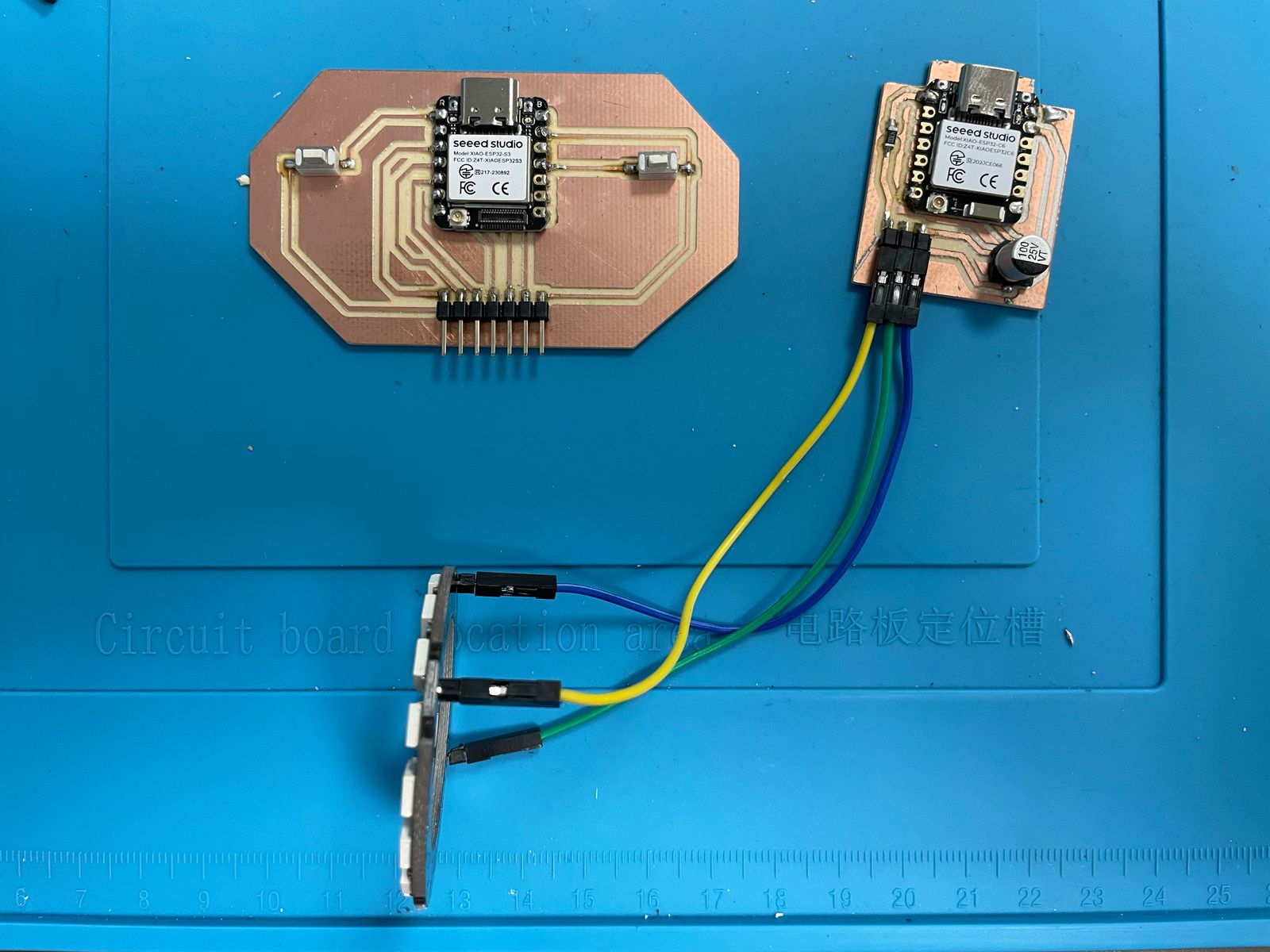 Hero Shot of both PCBs: crystal holder and controller