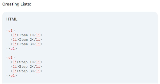 html creating lists