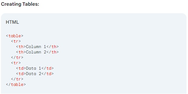 html creating tables