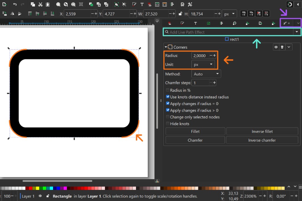 Corner path effects to create rounded corner