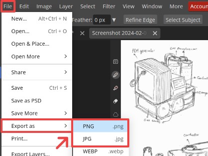 Photopea export menu