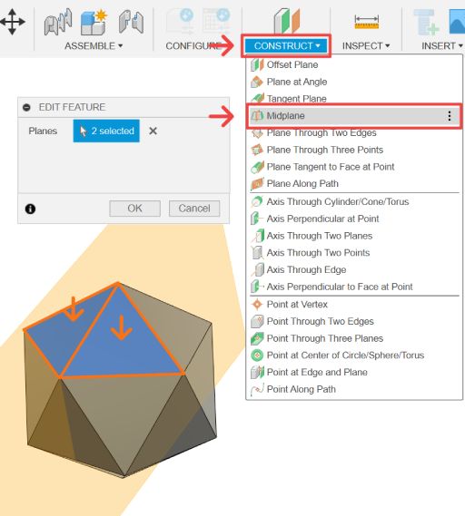 Construct a mid-plane between 2 segment