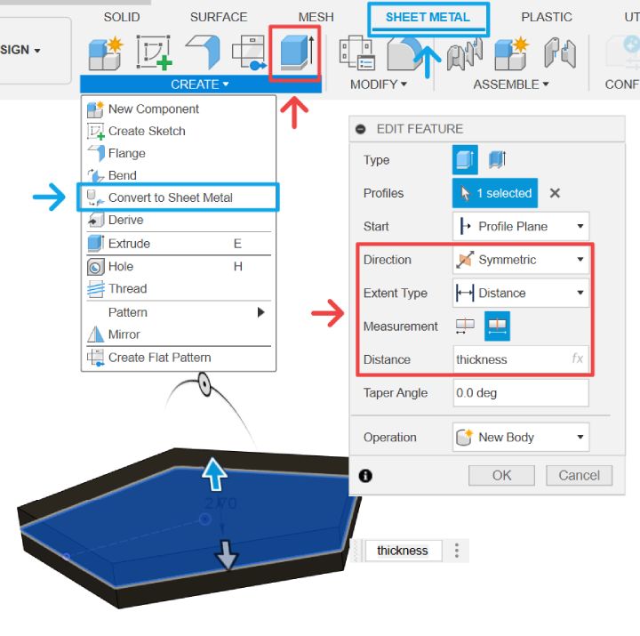 Extrude and convert to sheet metal