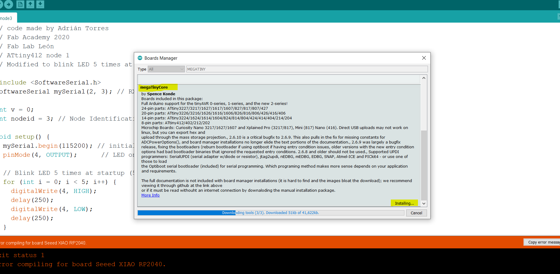 installing
            MegaTinycore