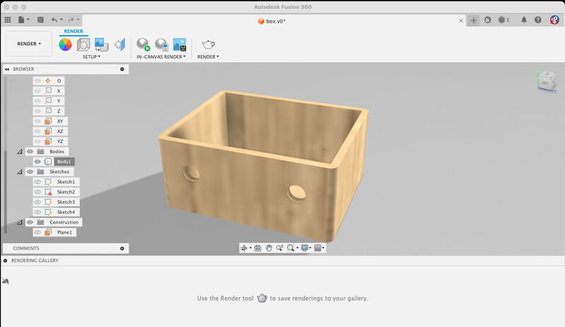 rendered box with material properties added