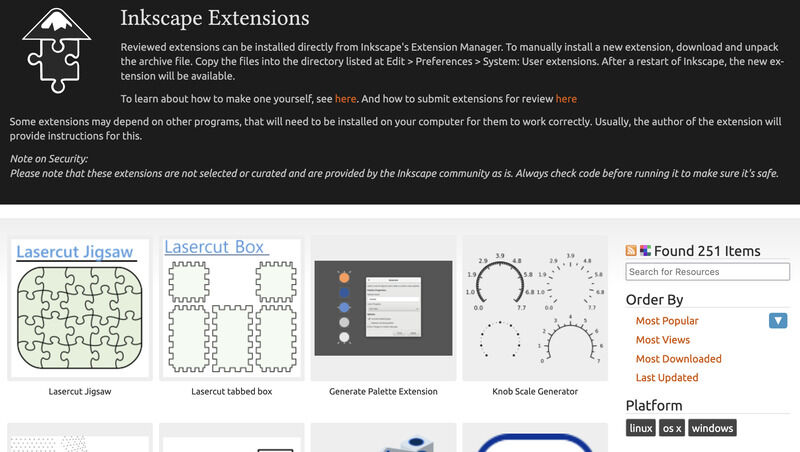 Inkscape plugin website featuring the finger box