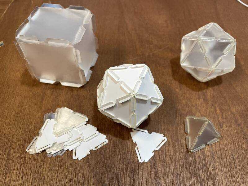 cube, triangles, tetraeder, icosahedron