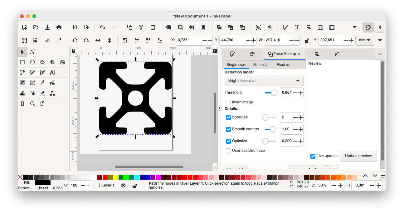 Using the bitmap tracing function