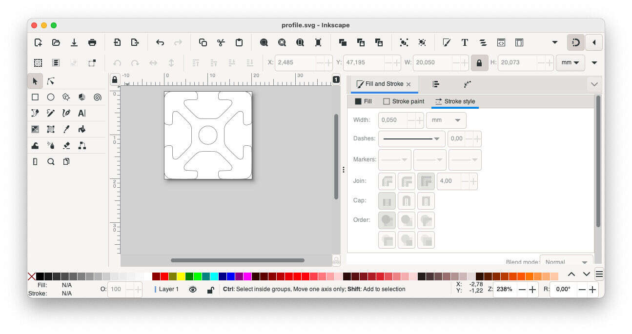 profile with adjusted fill and line-width settings