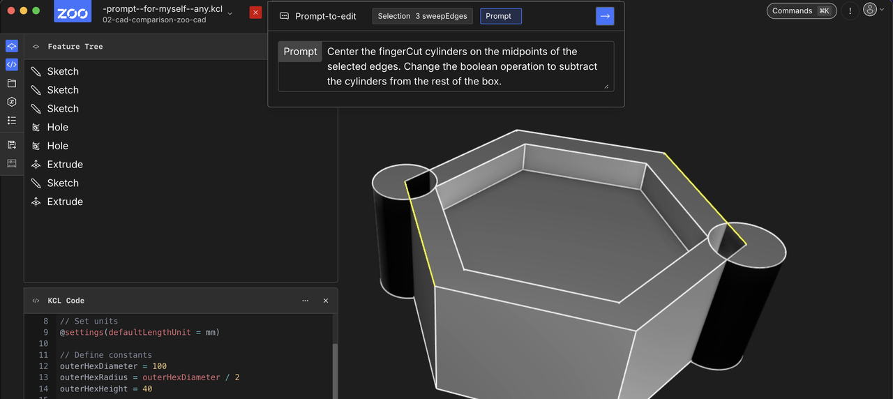 Interface for prompt to edit. Correct selected edges.