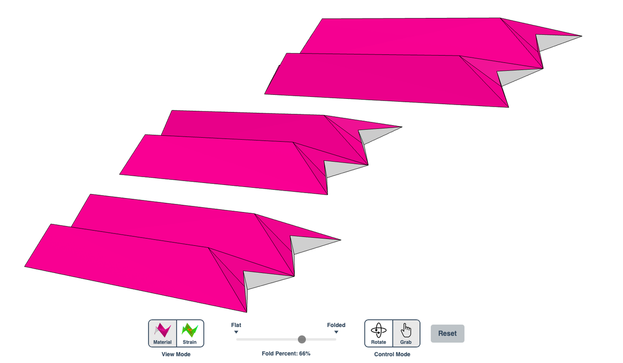 Modular origami unit simulated folding in Origami Simulator.