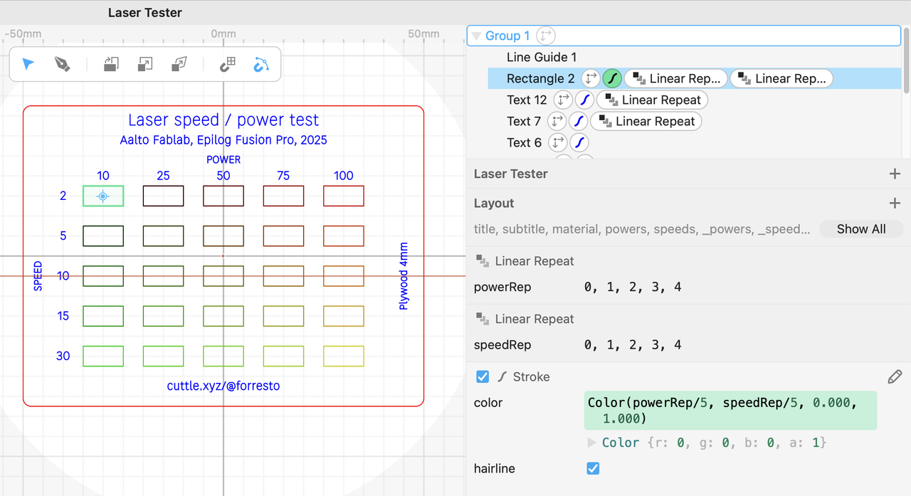 Cuttle setup for parametric stroke colors