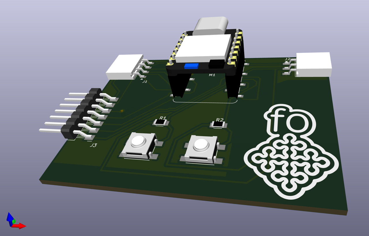 PCB 3D rendered view.