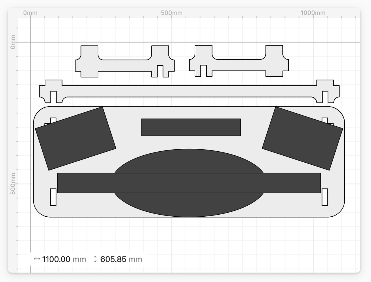 Cuttle.xyz screenshot, mockup with real-scale items that will fit on the table.