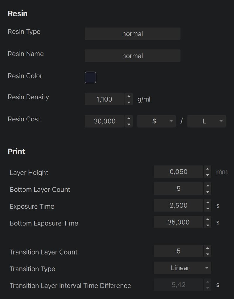 Resin Settings