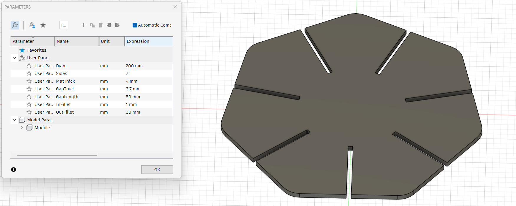 Final View of Parametric Design Exercise on Fusion