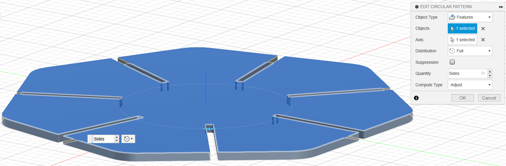 Circular Pattern of Gap Fillet Extrusion on Parametric Design Exercise on Fusion