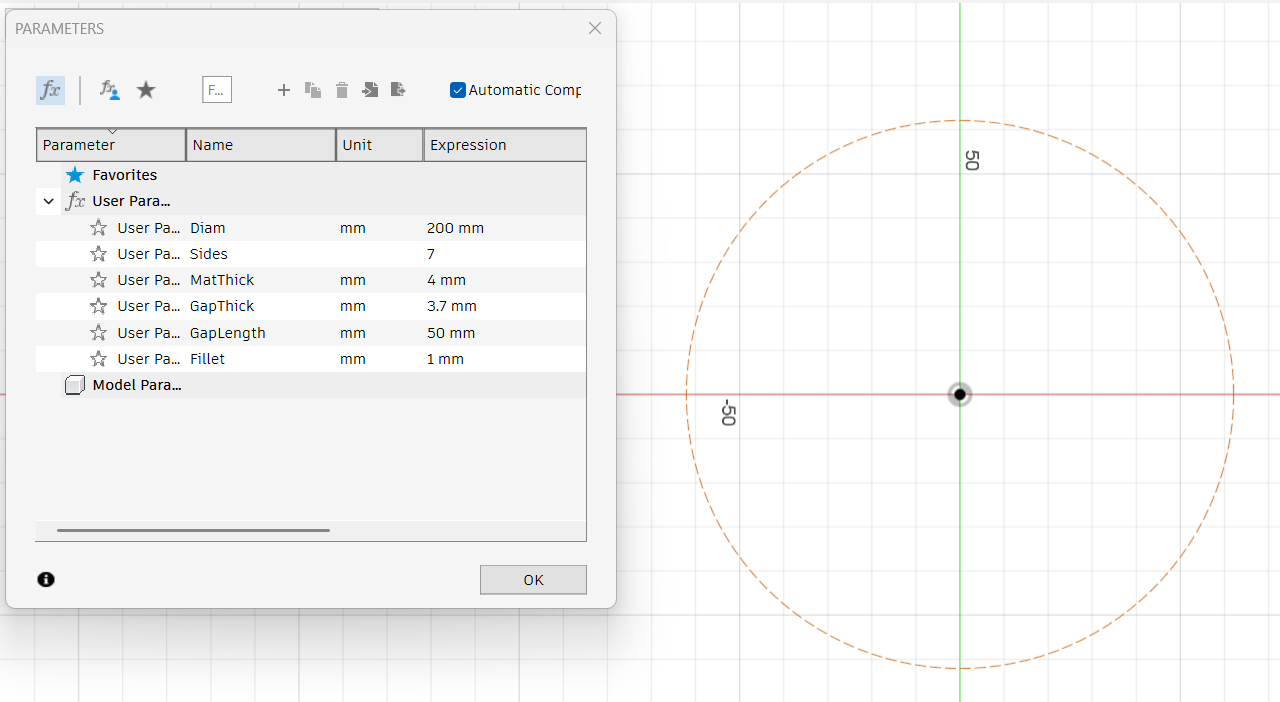 Original Parameters Parametric Design Exercise on Fusion