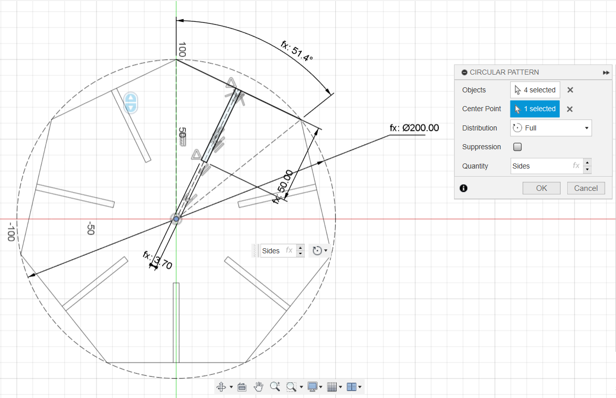 Circular Pattern for Sides on Parametric Design Exercise on Fusion