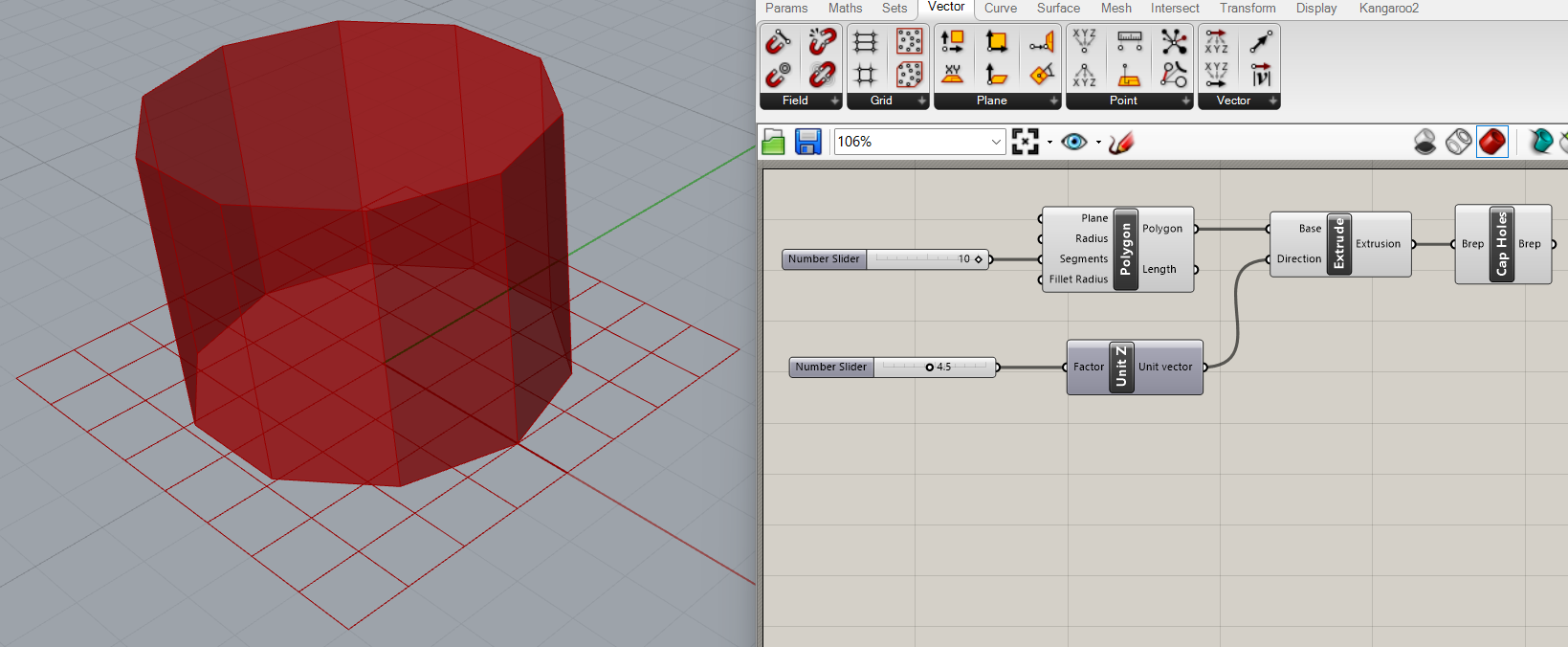 Capped Extrusion on Parametric Design Exercise on Grasshopper