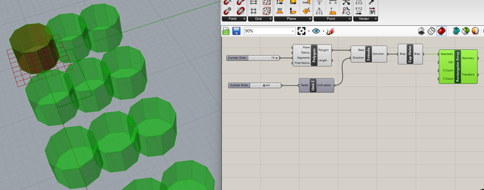 Rectangular Array on Parametric Design Exercise on Grasshopper