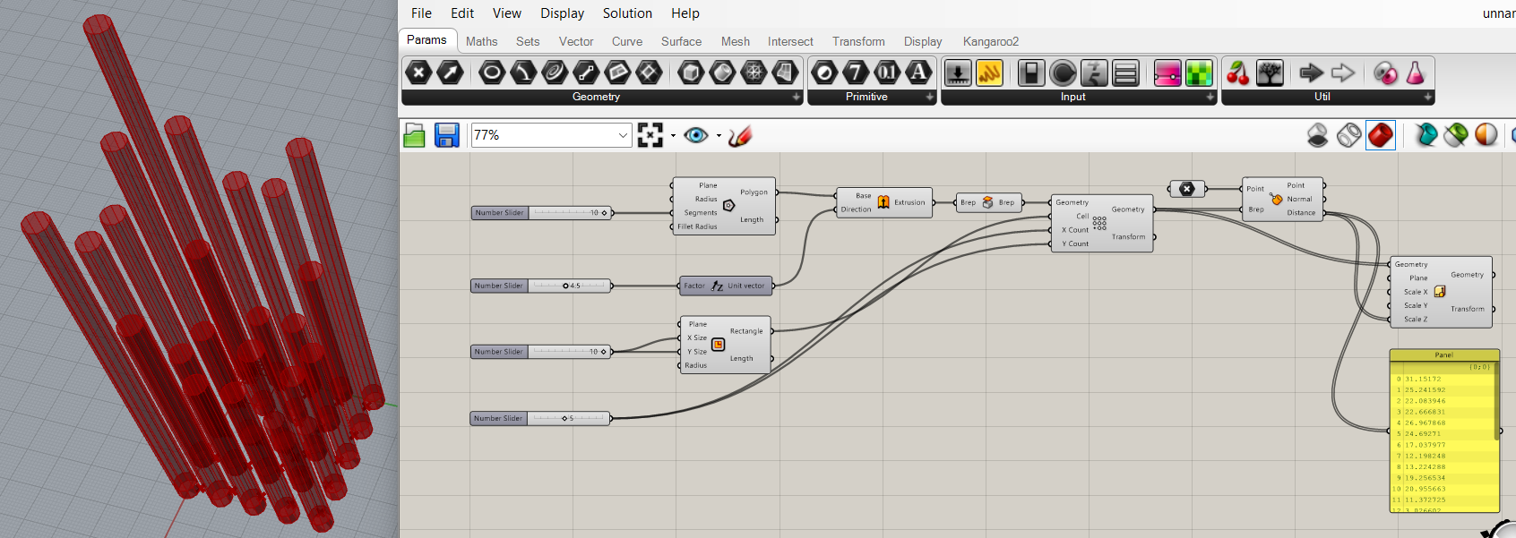 Scale Non Uniform Rectangular Array on Parametric Design Exercise on Grasshopper