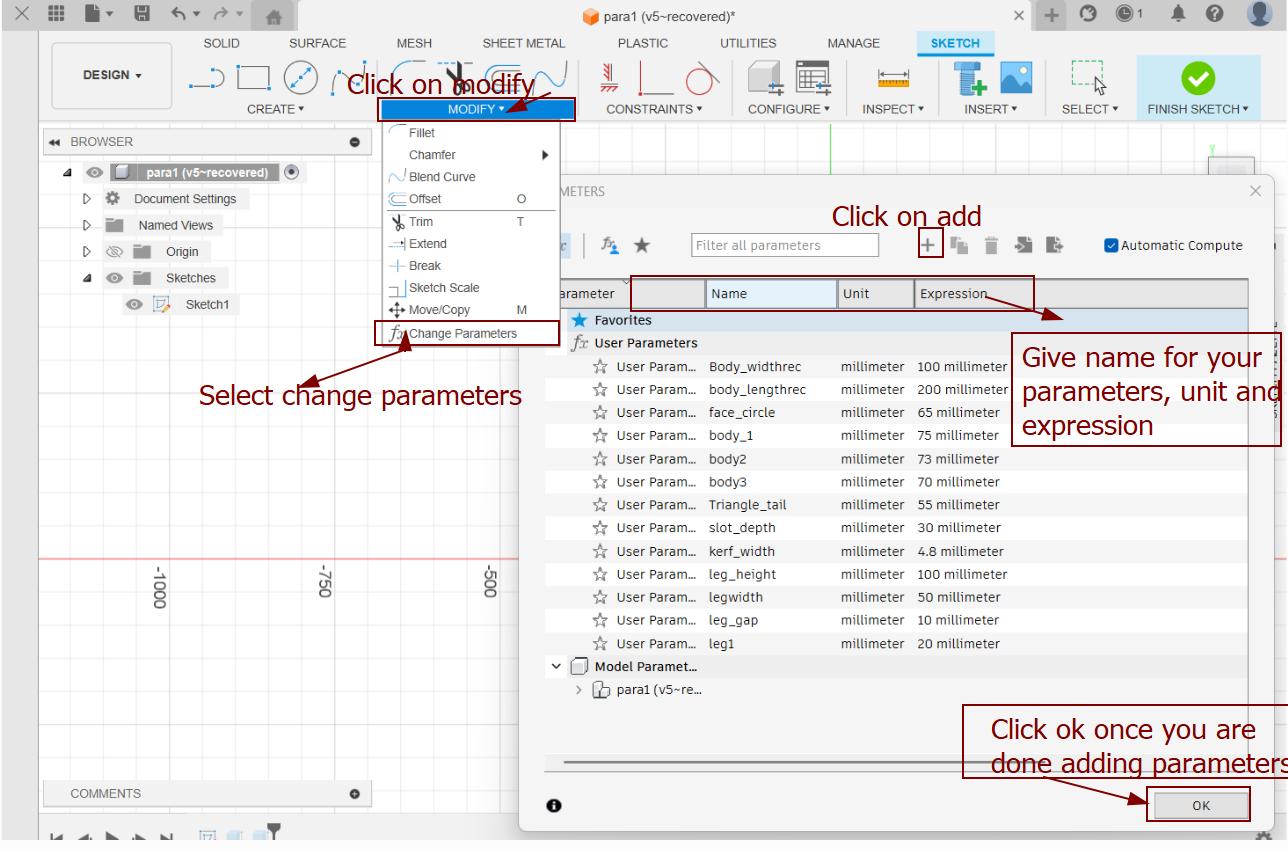 modify parameters