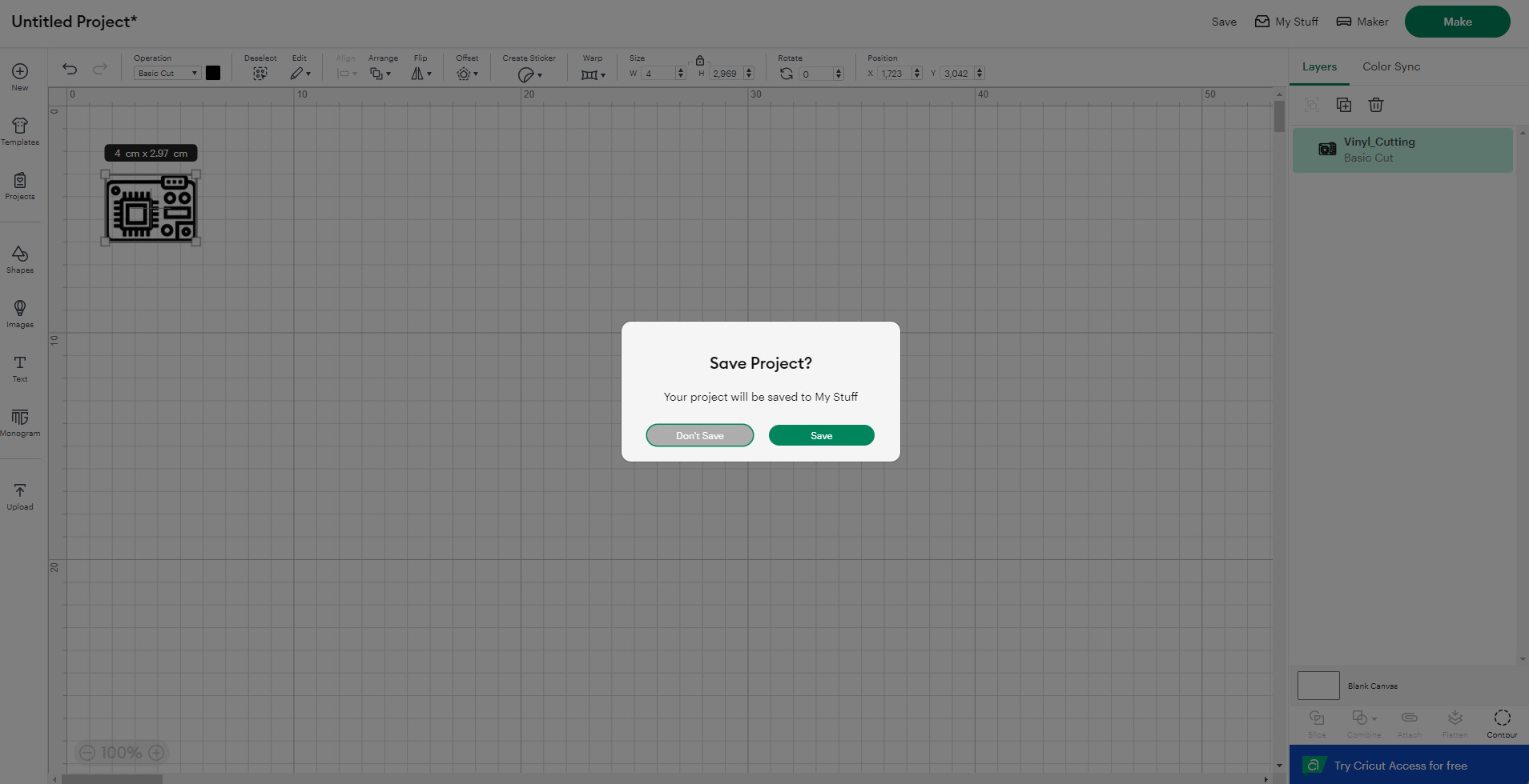 Adjusting the design in Cricut Software