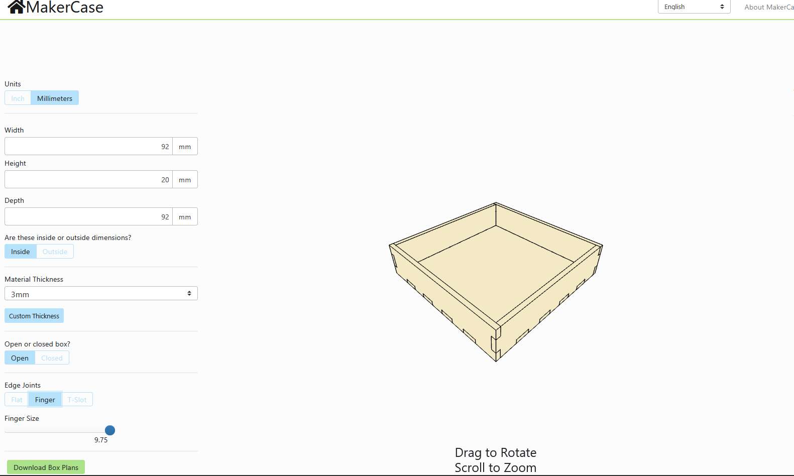 Box preview in MakerCase