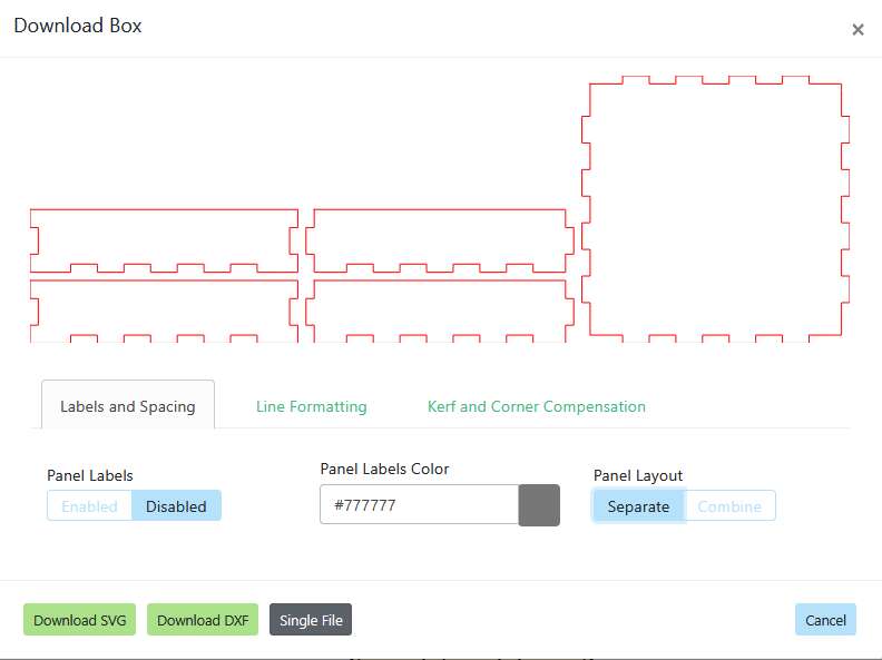 SVG layout of box panels