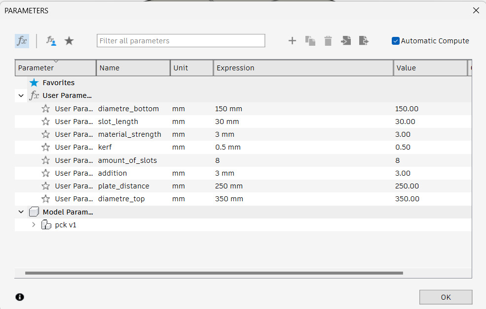 Adjustable Parameters in the Design