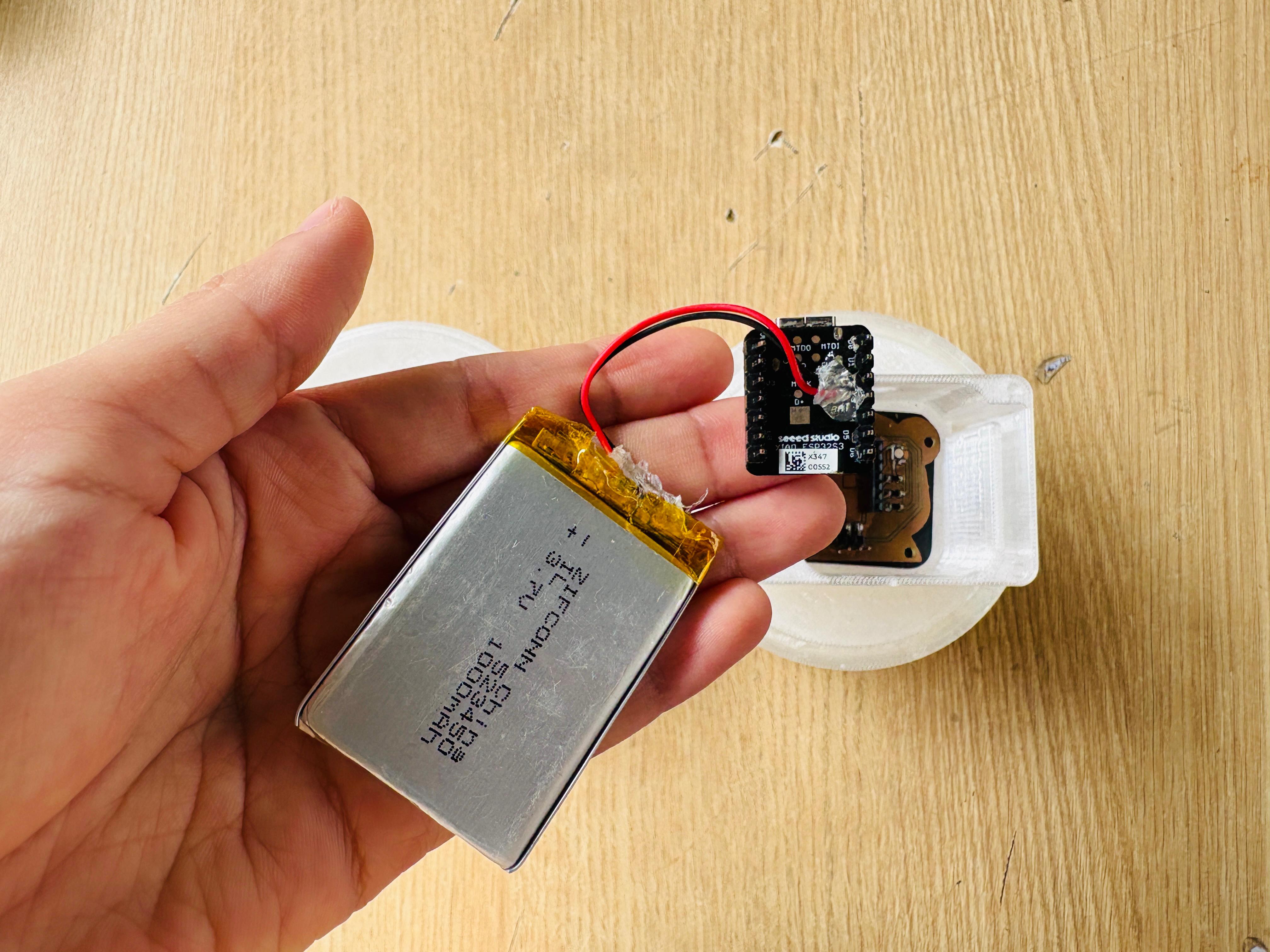 LiPo battery soldered to XIAO BAT pads