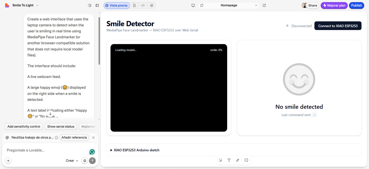 Smile Detector interface generated by Lovable