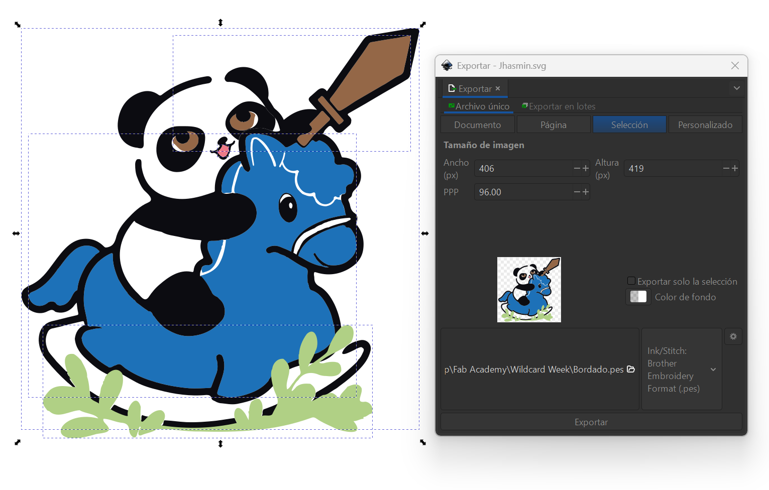 Export settings in Ink/Stitch