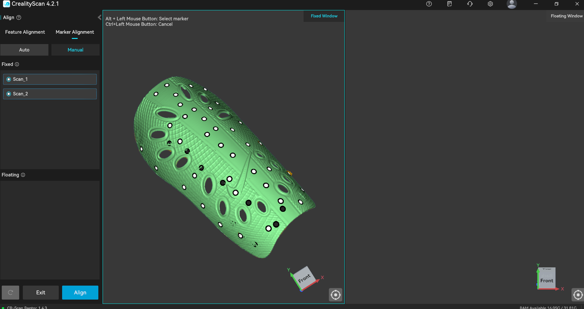 Manual marker alignment between Scan_1 and Scan_2