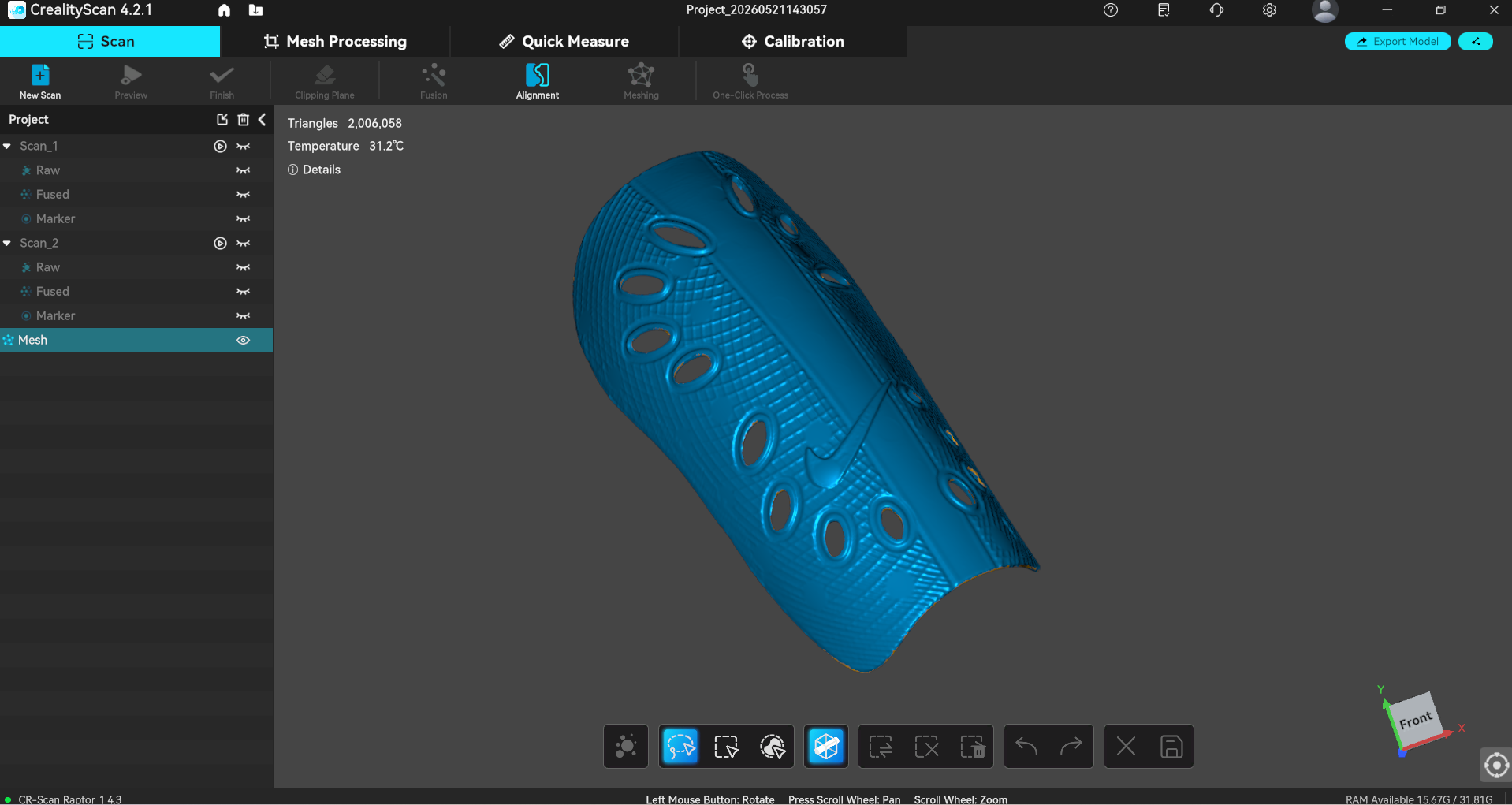Final mesh generated in CrealityScan