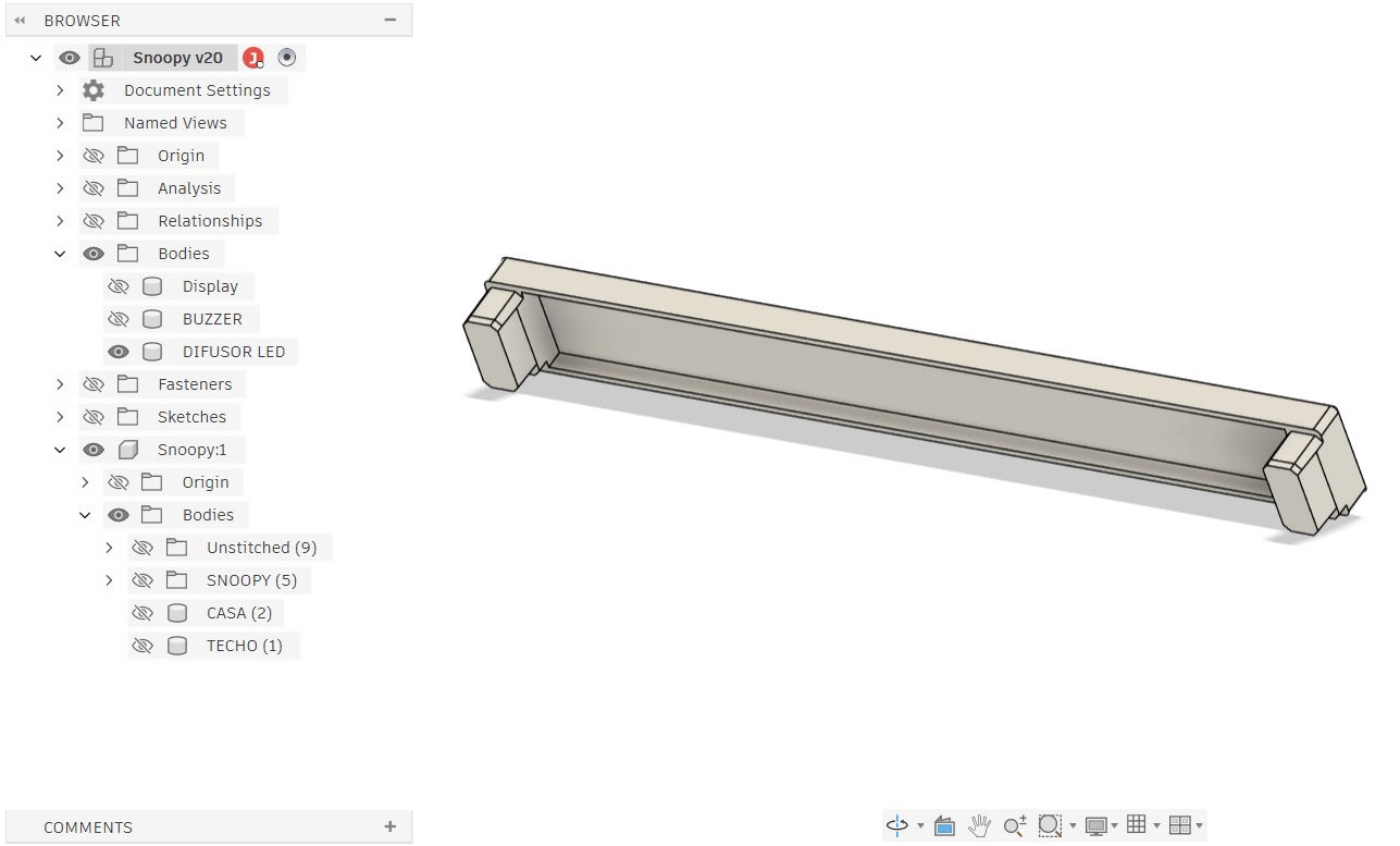 Fusion 360 — DIFUSOR LED, U-shaped LED channel with mounting tabs at both ends