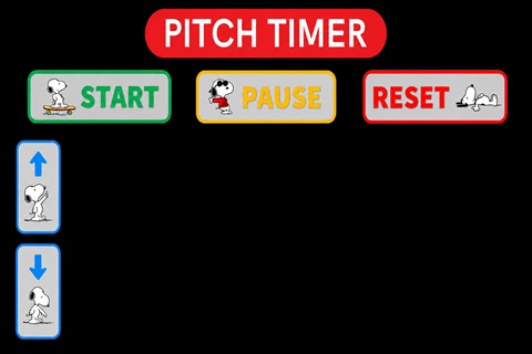 Nextion Editor UI — default state: PITCH TIMER title, START/PAUSE/RESET buttons, up/down arrows for preset