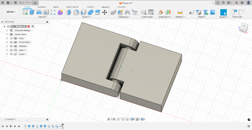 Fusion 360 3D model of the hinge components assembled