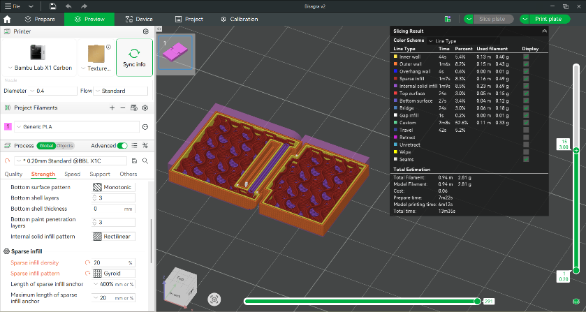 Bambu Studio slicing settings for the hinge