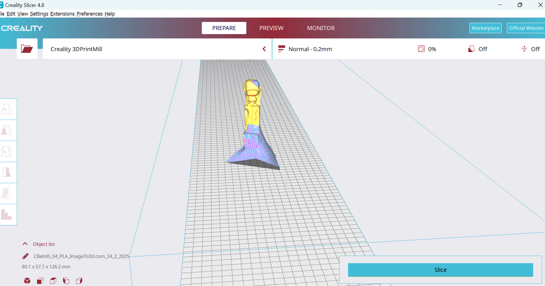 Scanned Snoopy model opened in Creality Slicer