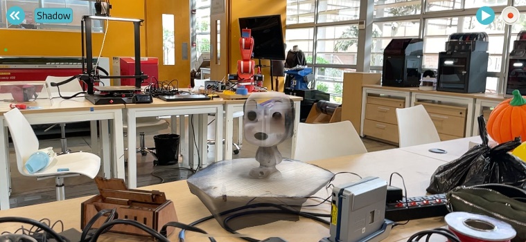 Augmented reality view of the scanned object placed on a Fab Lab table