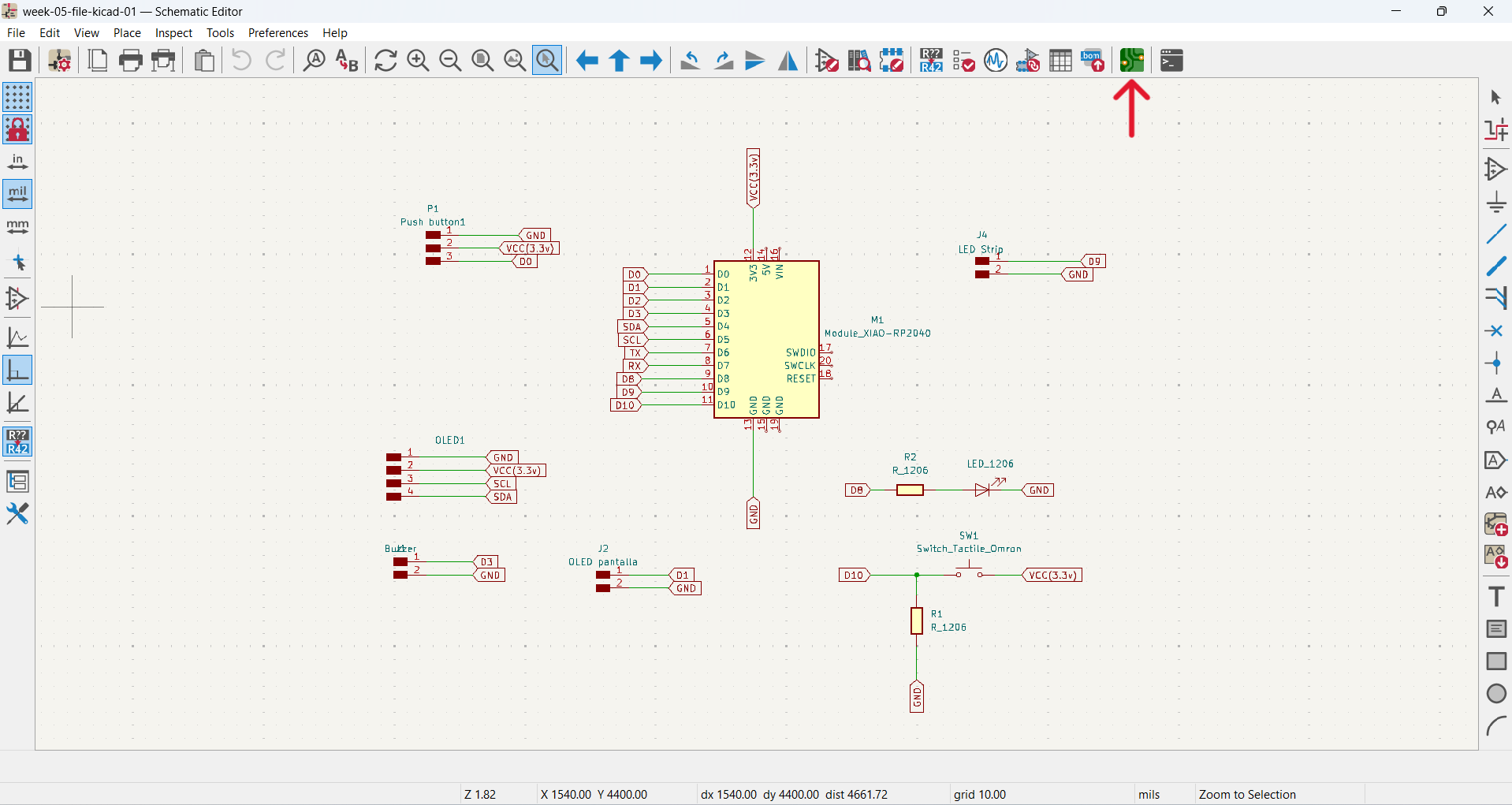 Changing from the schematic editor to the PCB editor.