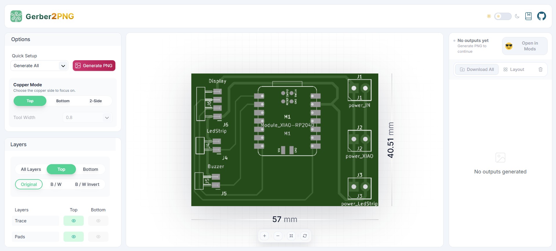 Gerber2PNG — Top layer Original color mode