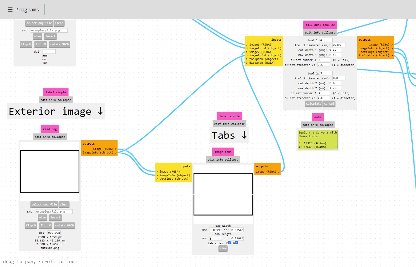 Mods — Exterior image section with outline PNG loaded and Tabs block configured