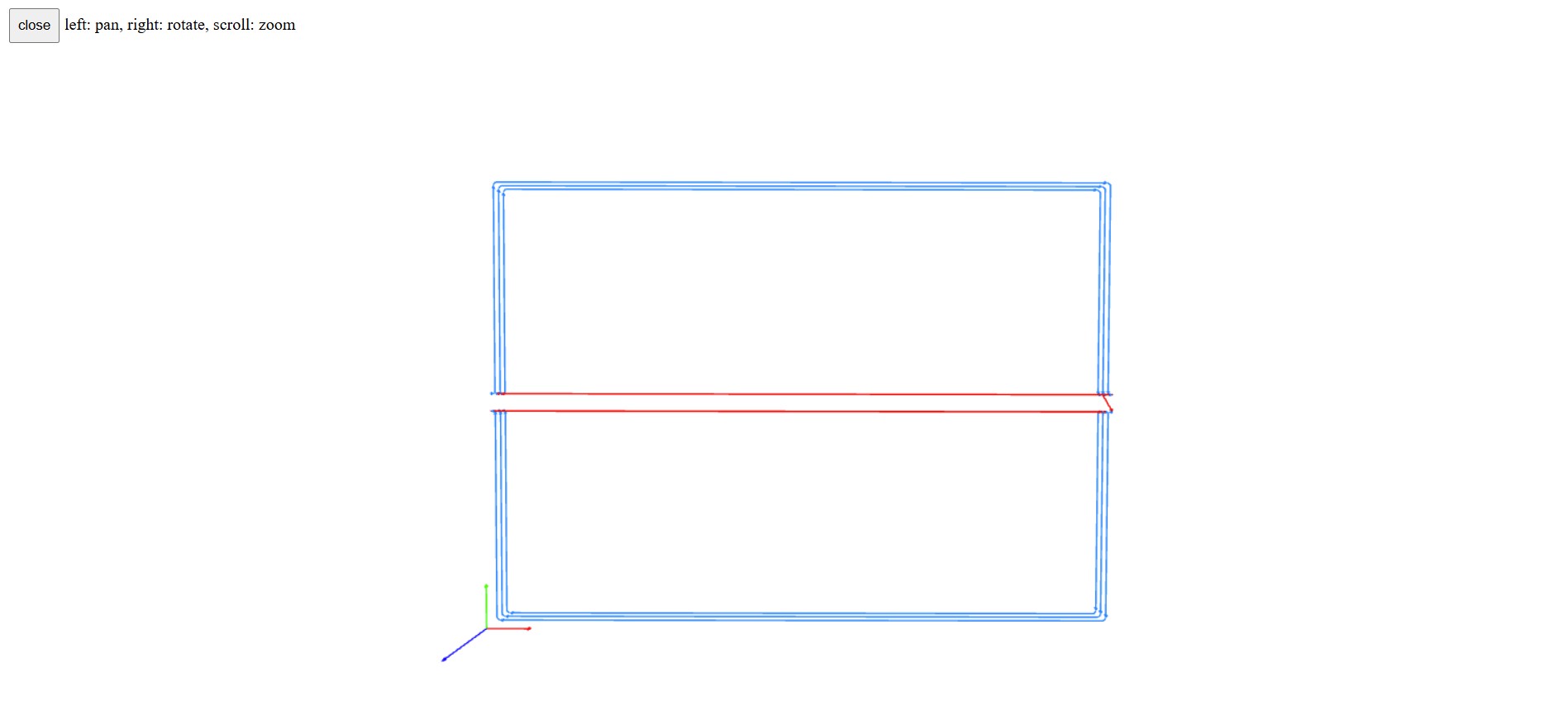 Mods 3D toolpath preview — outline cutout in blue with tab gap visible