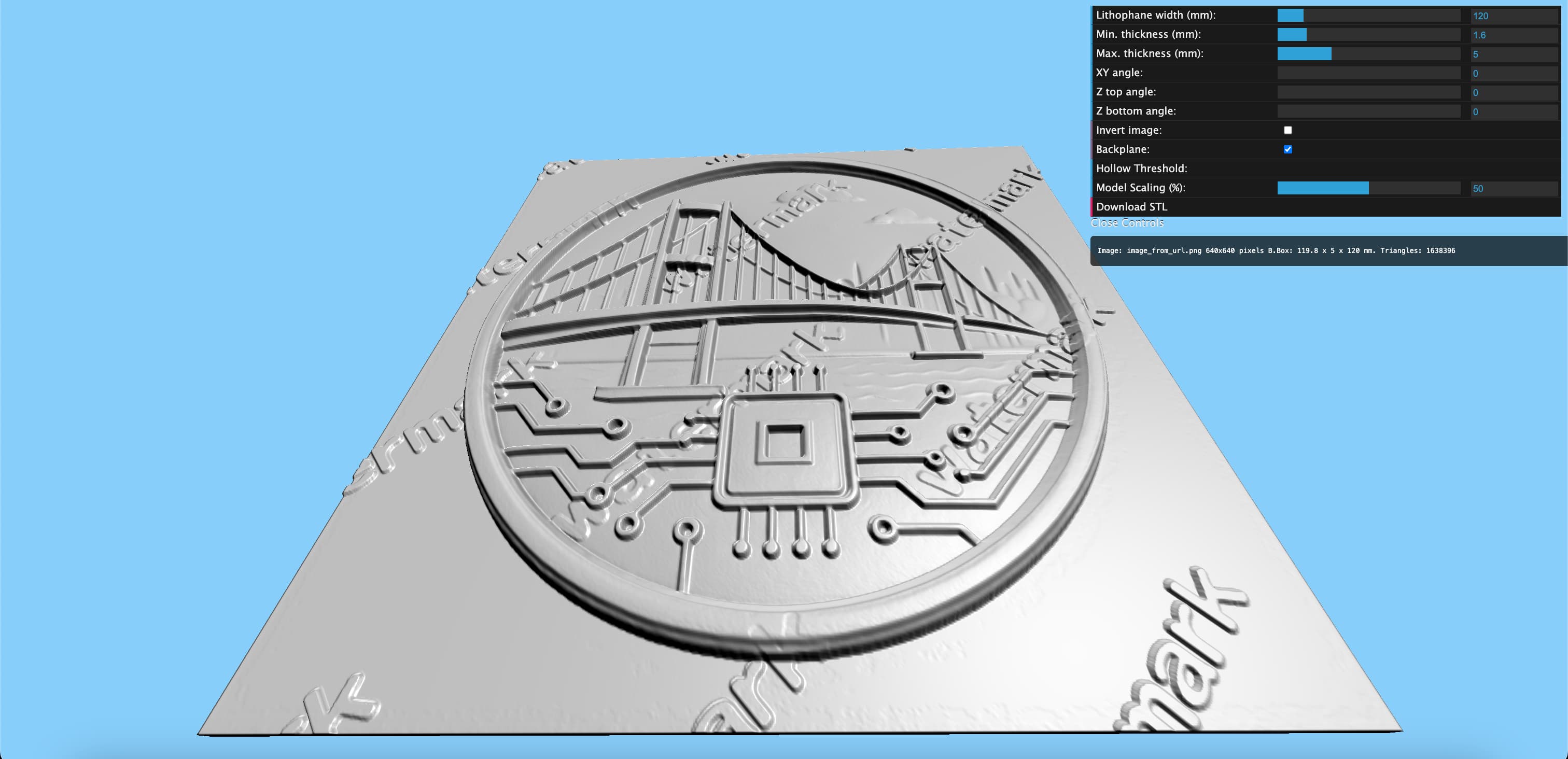 3D STL preview generated from depth map
