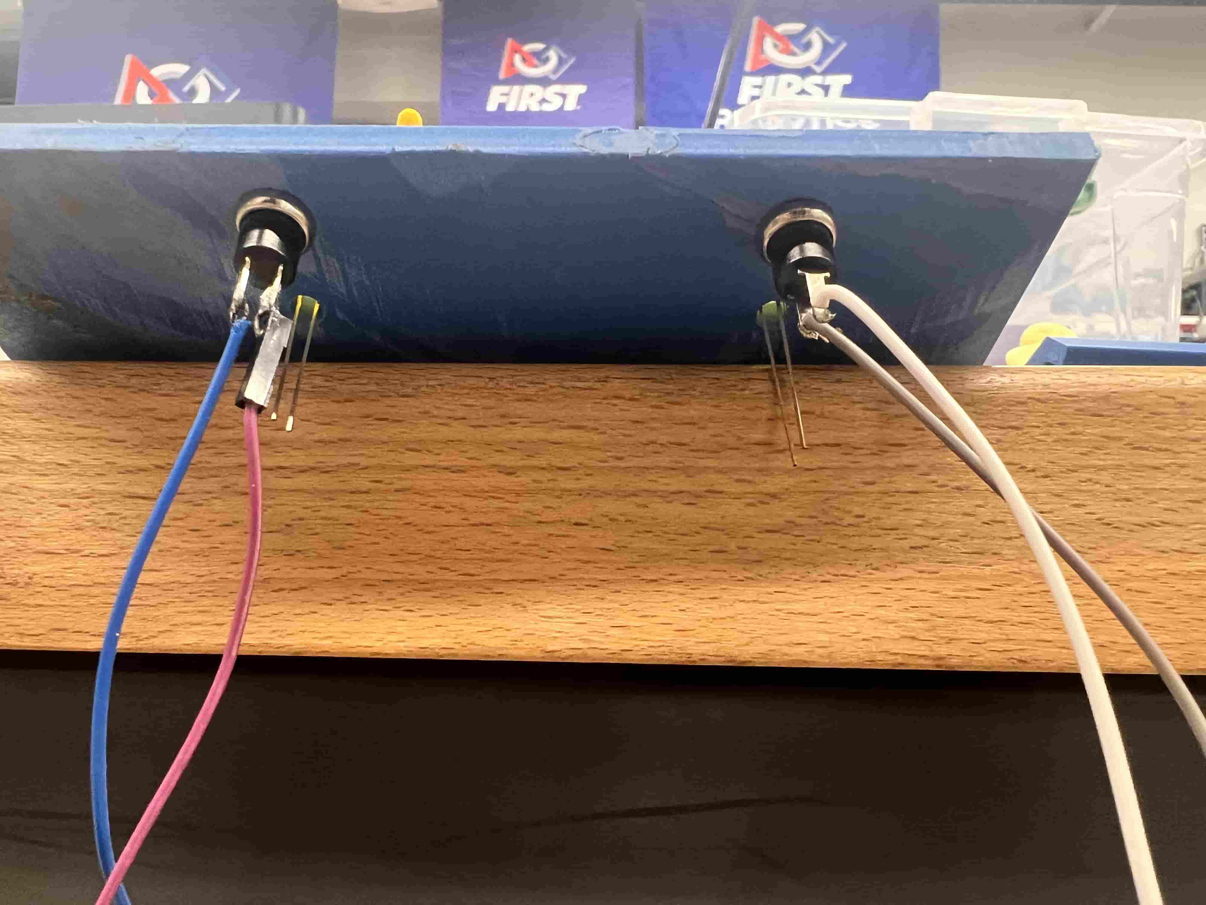 Soldered button leads on the back of the front panel