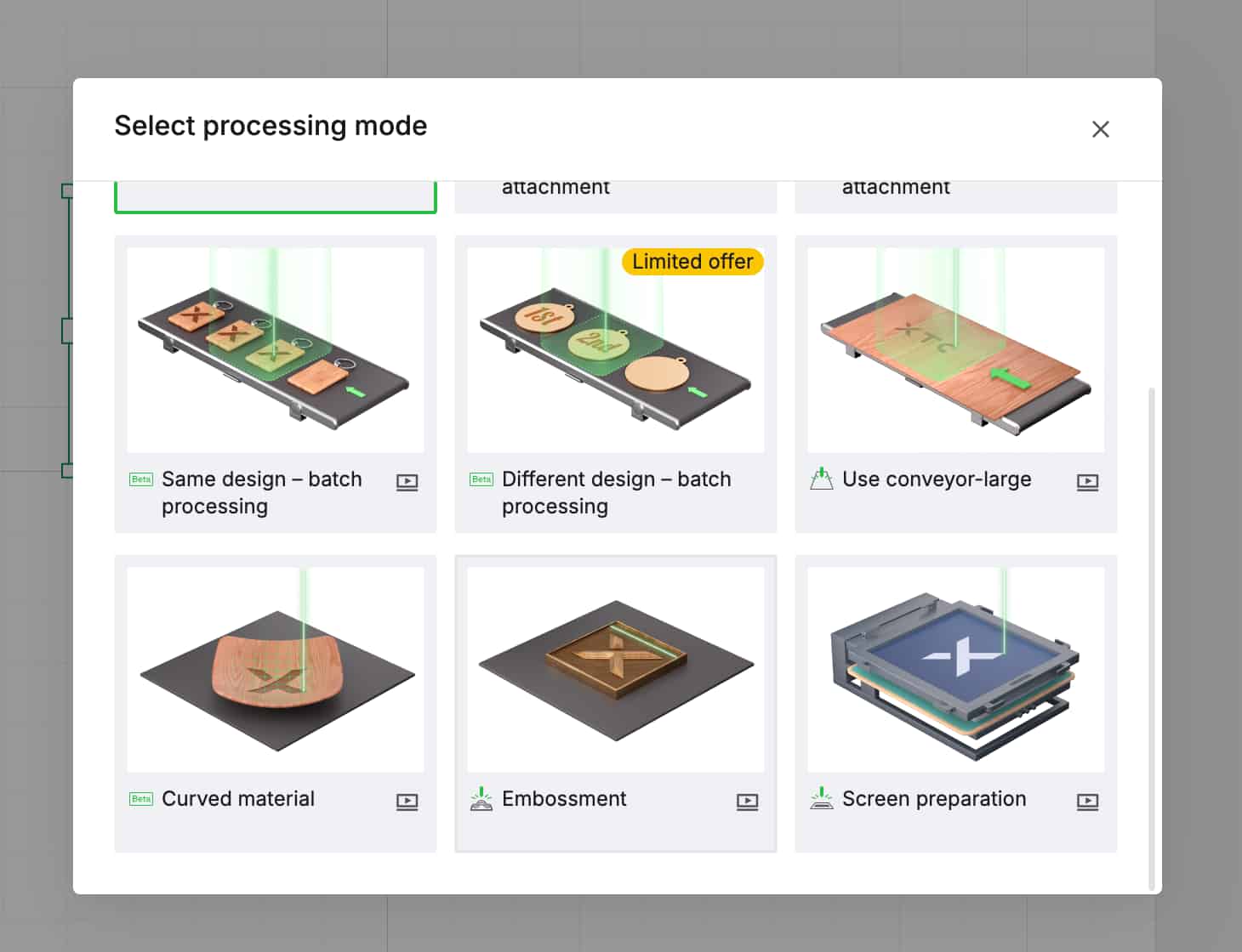 Embossment mode selection in xTool software